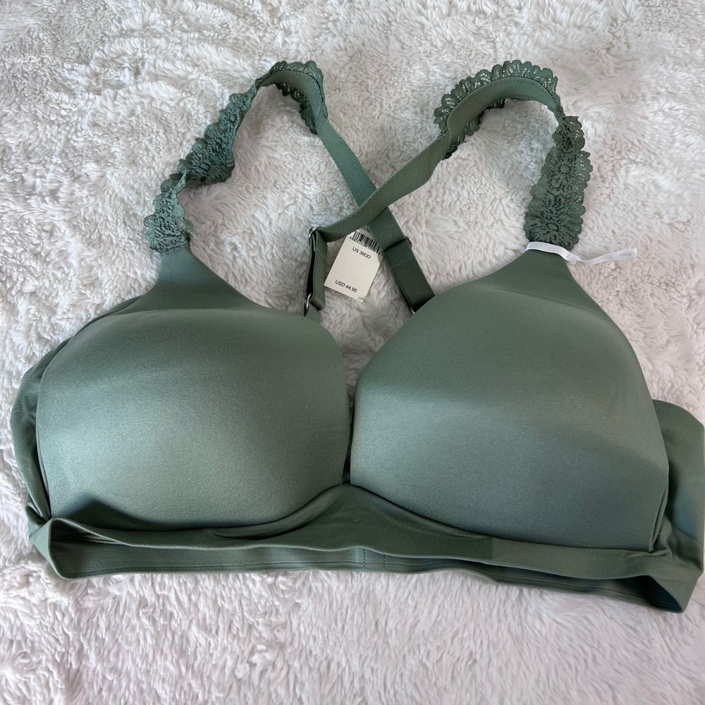 Aerie Wireless Bra 36DD Olive Green Lace Trim Adjustable Straps 8330-327 NEW